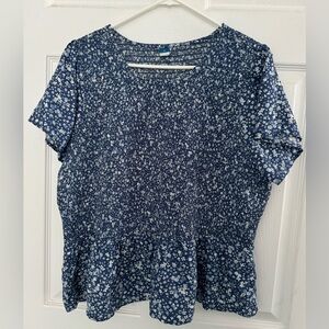 Old Navy Blue Flowered Smocked Peplum Blouse 2X